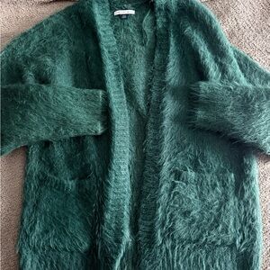 American Eagle Outfitters Fuzzy Teal Cardigan